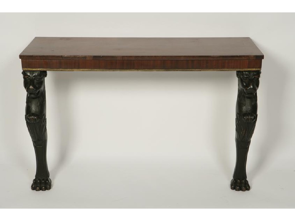 Appraisal: A REGENCY STYLE MAHOGANY AND EBONISED SIDE TABLE the rectangular