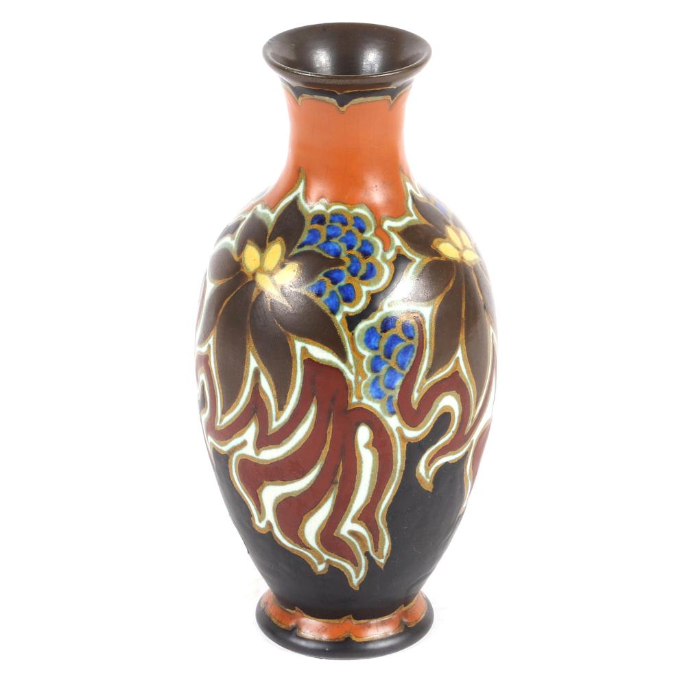 Appraisal: GOUDA HOLLAND NADRO HAND-PAINTED STYLIZED FLORAL ART POTTERY VASE HGouda