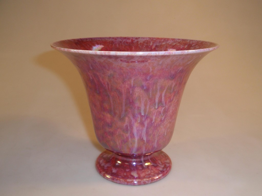 Appraisal: A Ruskin bell shape vase painted with a pink lustre