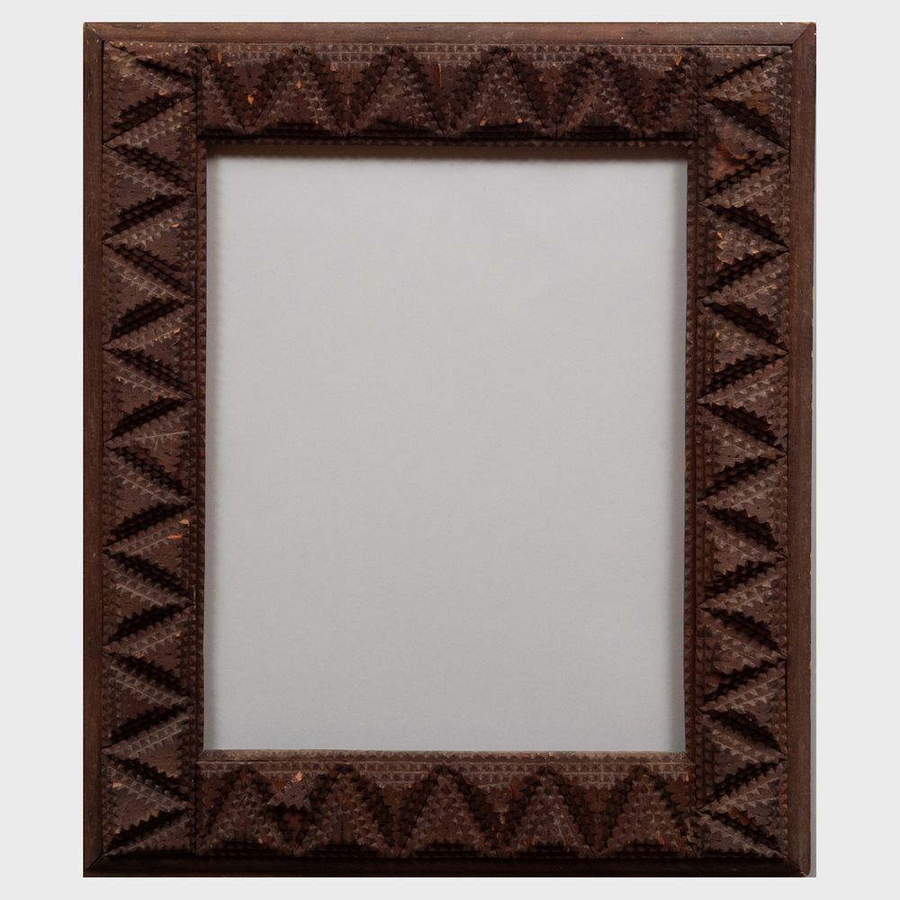 Appraisal: Two Wood Tramp Art Frames The larger x in the