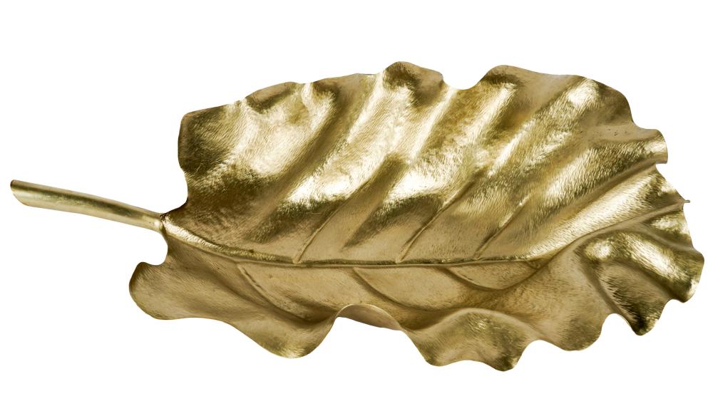 Appraisal: LARGE GILT-METAL LEAF-FORM BOWL TABLE ORNAMENTunsigned inches wide inches deep