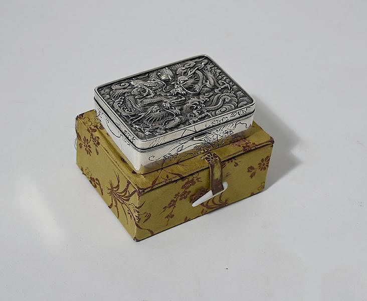 Appraisal: Chinese silver hinged box Chinese silver hinged box embossed dragon