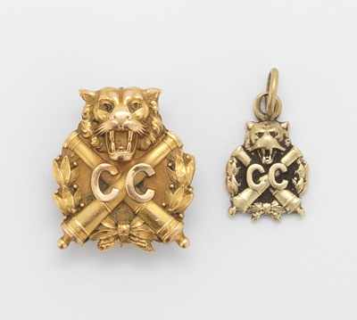 Appraisal: Two k Gold Fraternity or Infantry Pieces k yellow gold