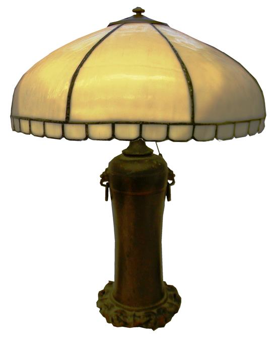 Appraisal: Table lamp c - white cone-shaped eight-sided leaded glass shade