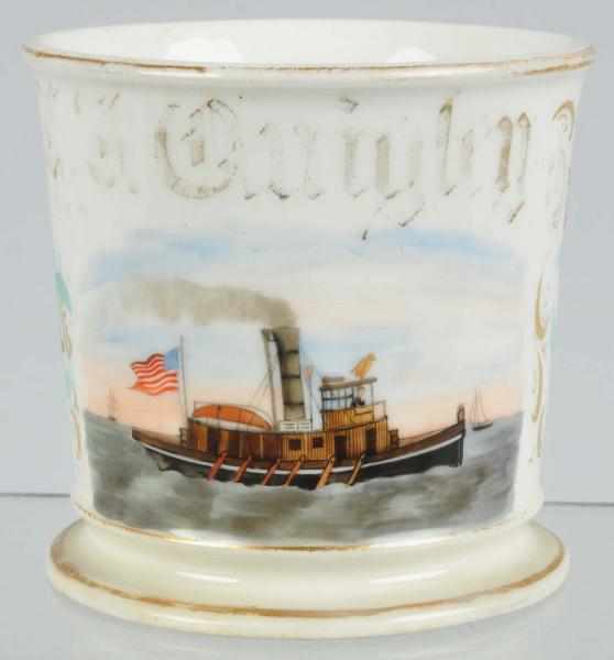 Appraisal: Steam-Driven Tugboat Shaving Mug Description Beautiful image of tugboat with