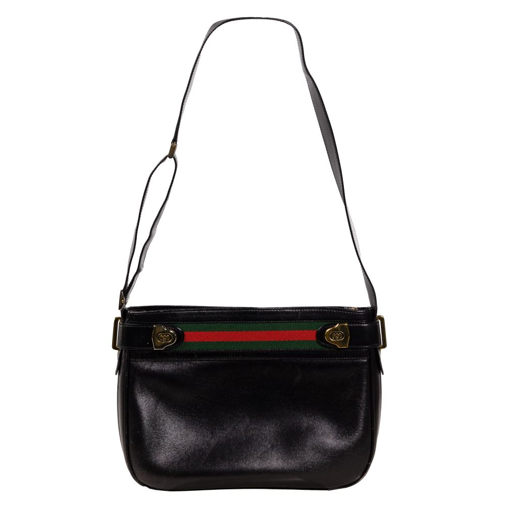 Appraisal: GUCCI SHOULDER BAGSerial - - black leather having Gucci red