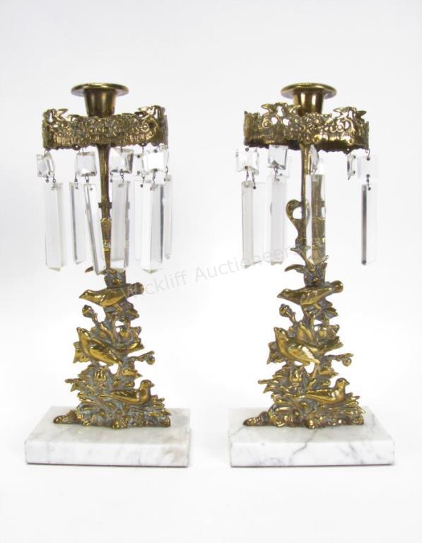 Appraisal: Pair of Figural Brass Girandole depicting birds in fruit tree