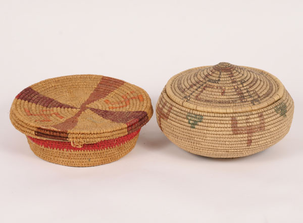 Appraisal: Native American Indian woven lidded baskets with dyed and painted