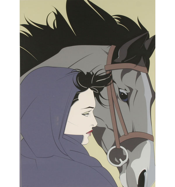 Appraisal: Patrick Nagel American - framed lithograph cloaked woman with horse