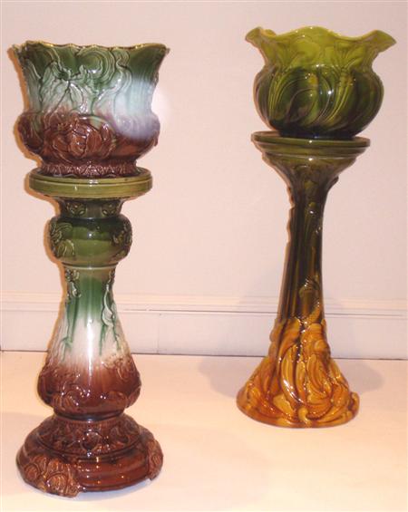 Appraisal: Two similar Staffordshire lead glazed jardini res circa on matching