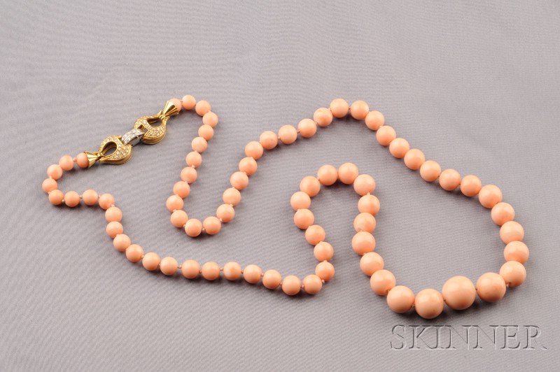 Appraisal: Coral Bead Necklace composed of seventy-five coral beads graduating in