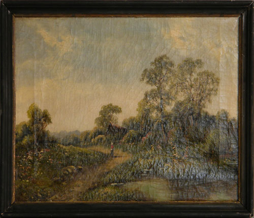 Appraisal: Oil on canvas landscape th c signed E Cole x