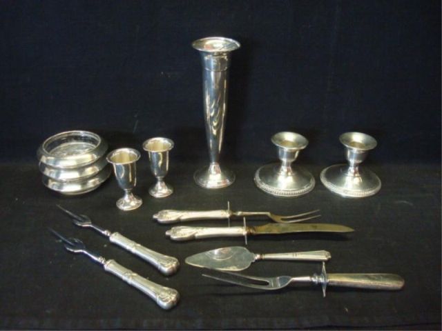 Appraisal: Lot assorted weighted sterling incl bud vase pair candlesticks shots