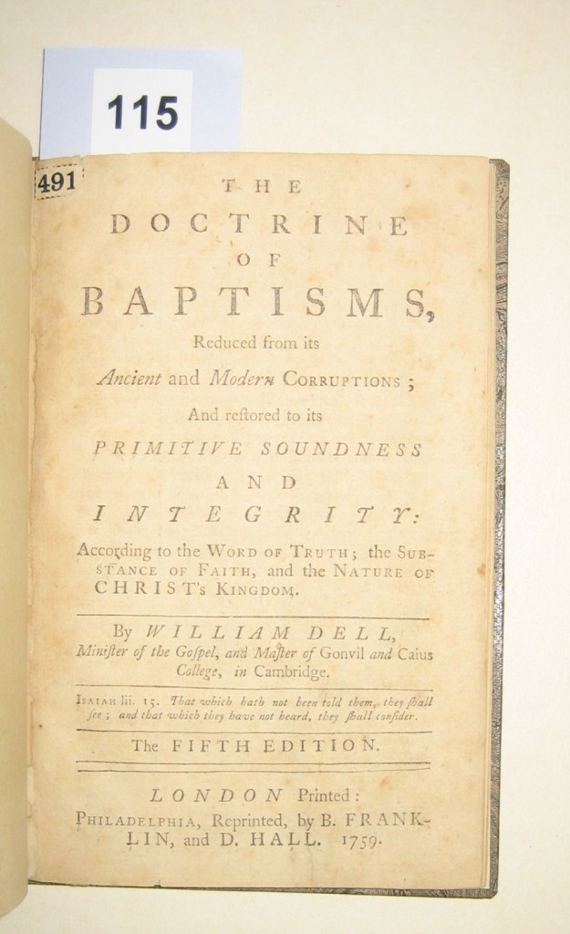 Appraisal: FRANKLIN IMPRINT EARLY AMERICAN IMPRINT Dell William The Doctrine of