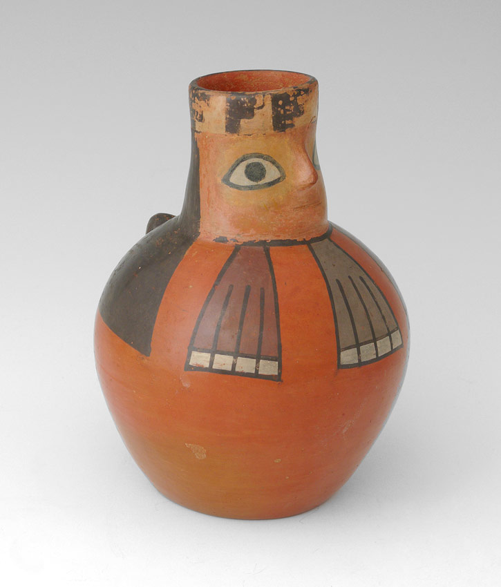 Appraisal: NAZCA POLYCHROME FIGURAL VESSEL Ovoid body cylindrical spout modeled after