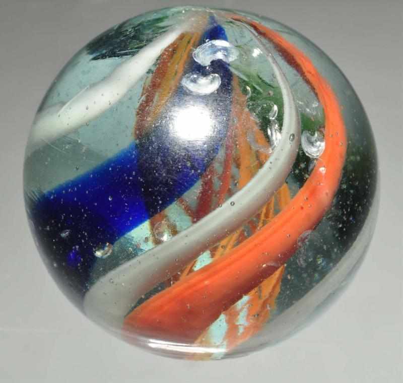 Appraisal: Large Orange Latticino Swirl Marble Description Orange latticino with three