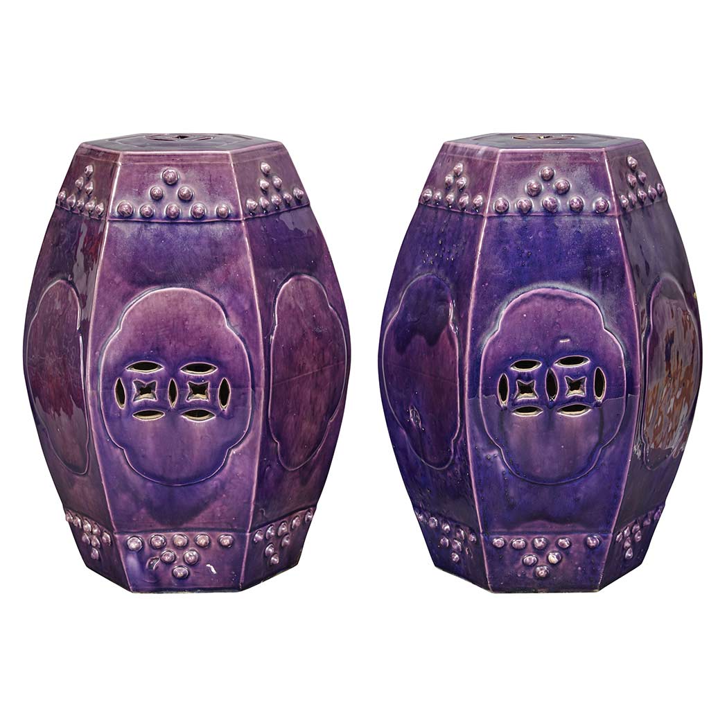 Appraisal: Pair of Chinese Aubergine Glazed Porcelain Small Garden Stools th