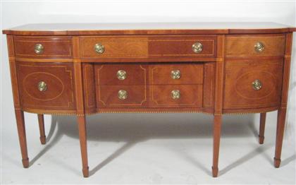 Appraisal: Federal inlaid mahogany sideboard With rectangular top and bowed ends