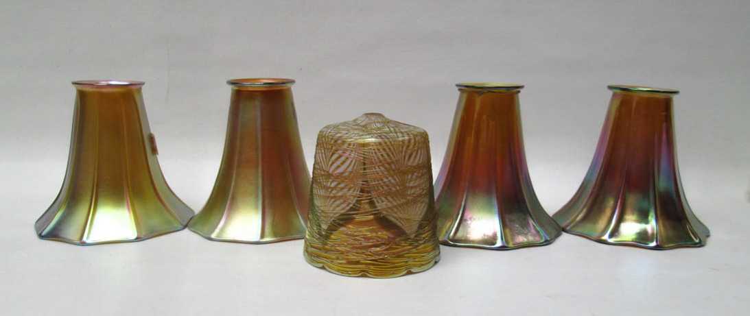 Appraisal: COLLECTION OF NINE ART GLASS SHADES includes Steuben gold shade