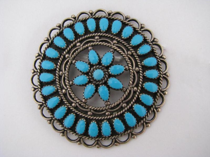 Appraisal: Lura Moses Begay Sterling Turquoise Petit Point Pin Pendant signed