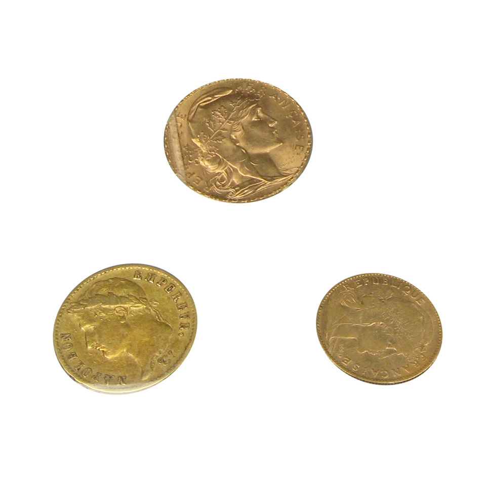 Appraisal: French Franc Gold Coins amp and a French franc gold