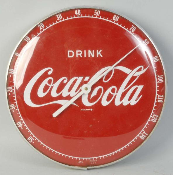 Appraisal: This Coca-Cola thermometer has some areas of corrosion around the