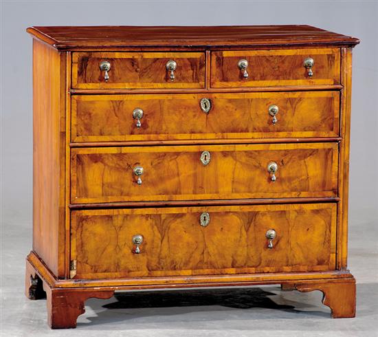 Appraisal: George II walnut and burl chest of drawers th century