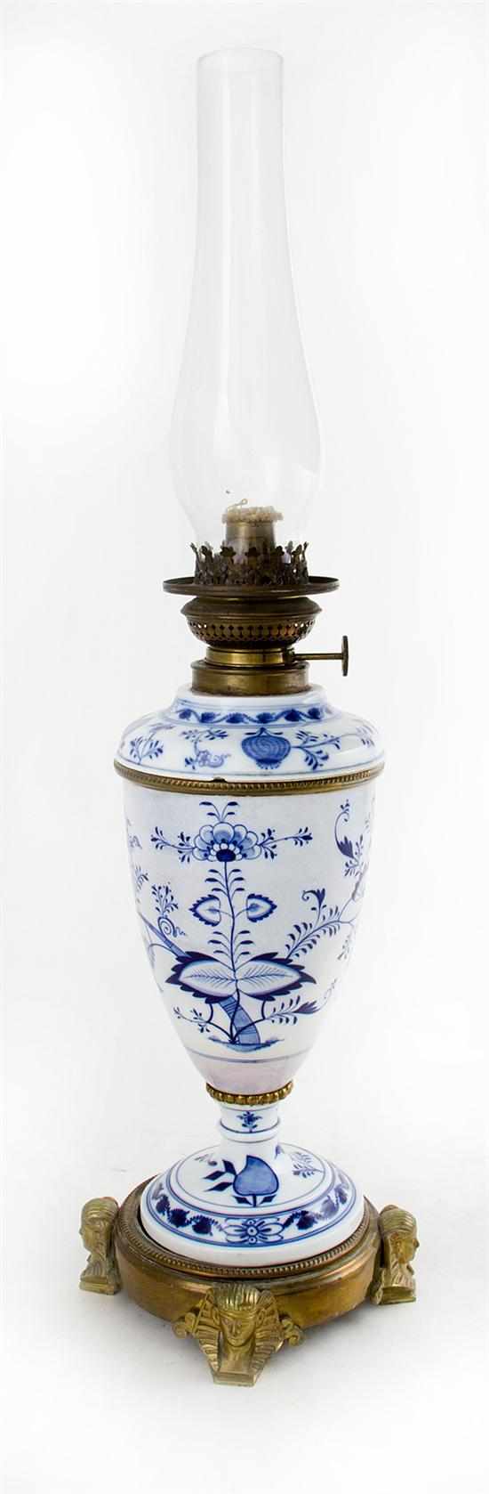 Appraisal: Meissen porcelain oil lamp in the Egyptian Revival taste late