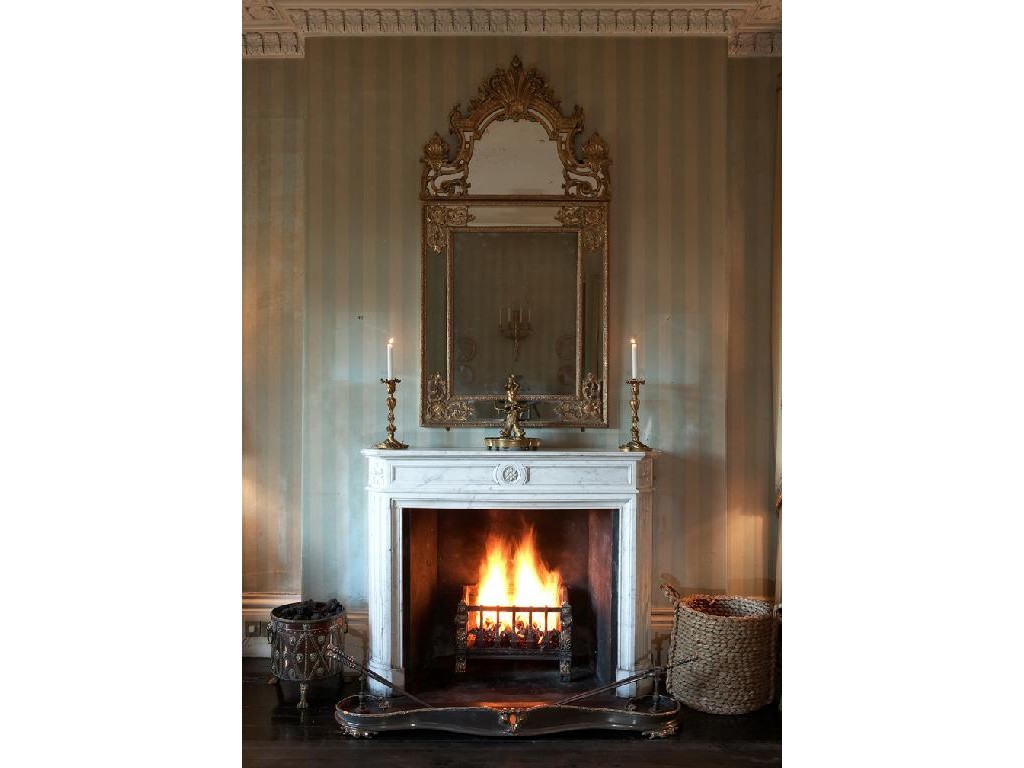 Appraisal: A REGENCY STYLE CAST IRON AND BRASS-MOUNTED FIRE BASKET on