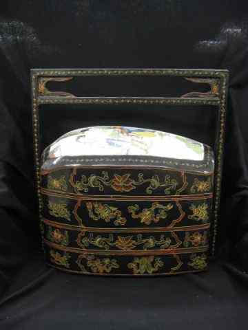 Appraisal: Chinese Storage Basket stacking top has handpainted porcelain insert ''