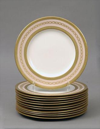 Appraisal: Twelve Crescent Sons Gilt and Pink-Banded Porcelain Dinner Plates in