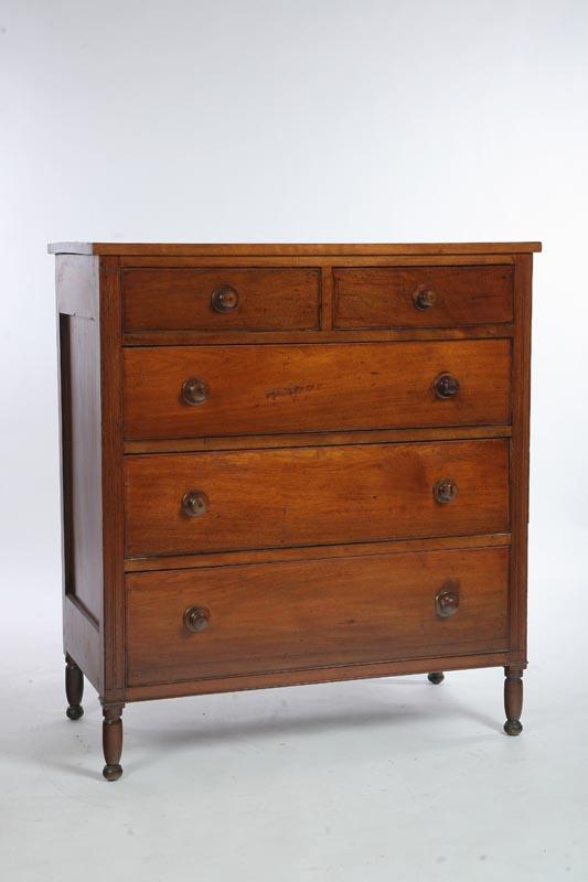 Appraisal: FIVE DRAWER CHEST Walnut with two over three cock beaded