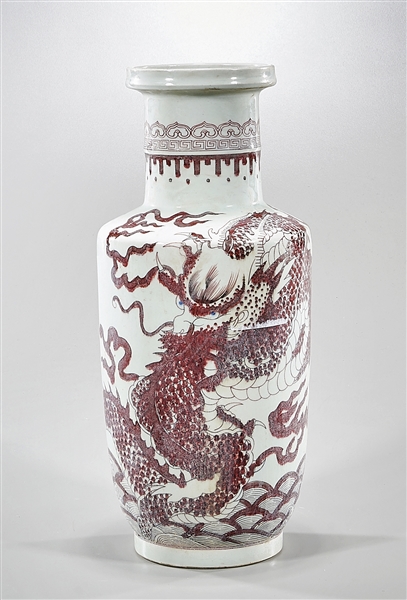 Appraisal: Chinese red and white porcelain rouleau vase depicting a dragon