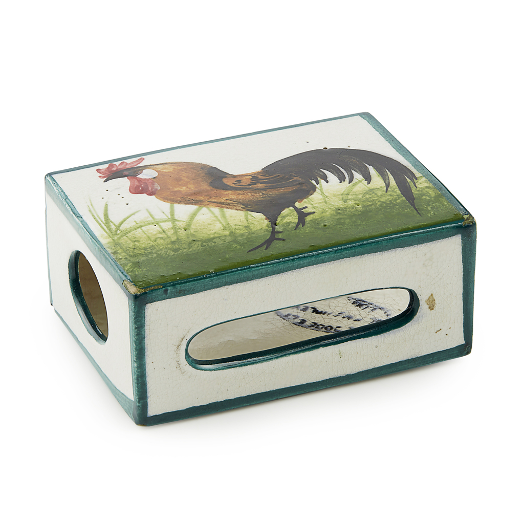 Appraisal: A WEMYSS WARE MATCHBOX COVER 'BROWN COCKEREL HENS' PATTERN EARLY