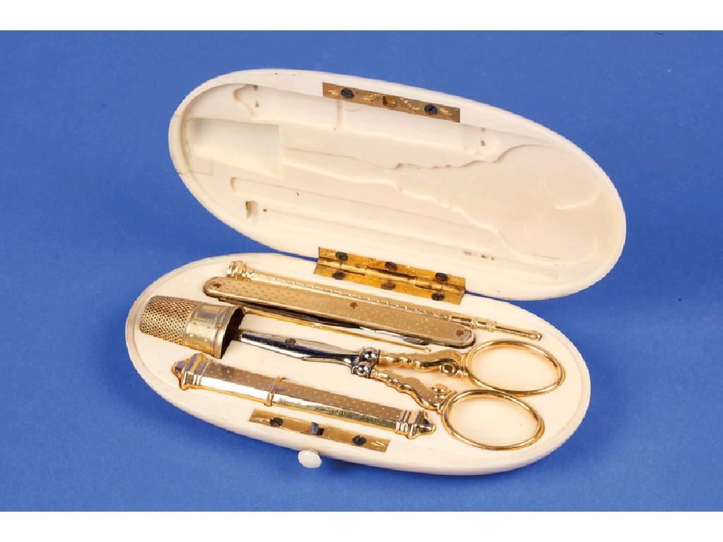 Appraisal: A LATE TH EARLY TH CENTURY IVORY-CASED NECESSAIRE the hinge