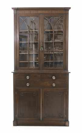 Appraisal: Regency mahogany bookcase on cabinet circa molded cornice upon flat