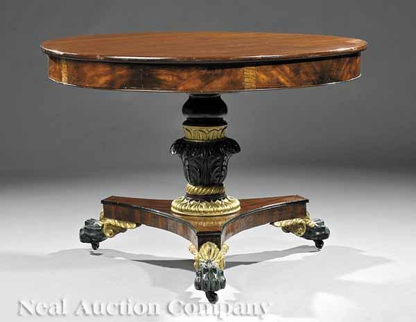 Appraisal: An American Classical Carved Mahogany Center Table Philadelphia associated circular