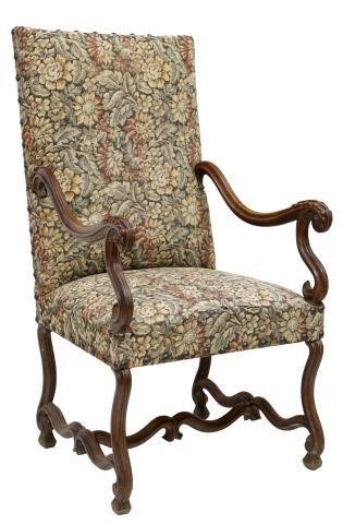 Appraisal: French Louis XIV style walnut armchair th c in woven