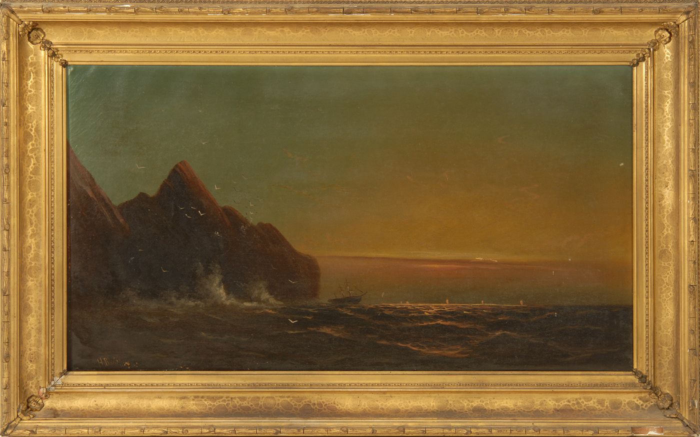 Appraisal: AMERICAN SCHOOLLate th CenturyLuminous seascape with two-masted vessel moored below