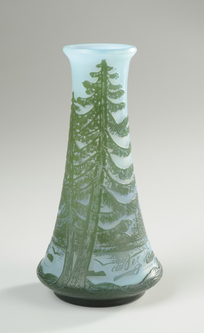 Appraisal: DE VEZ FRENCH CAMEO GLASS VASE green overlay on translucent