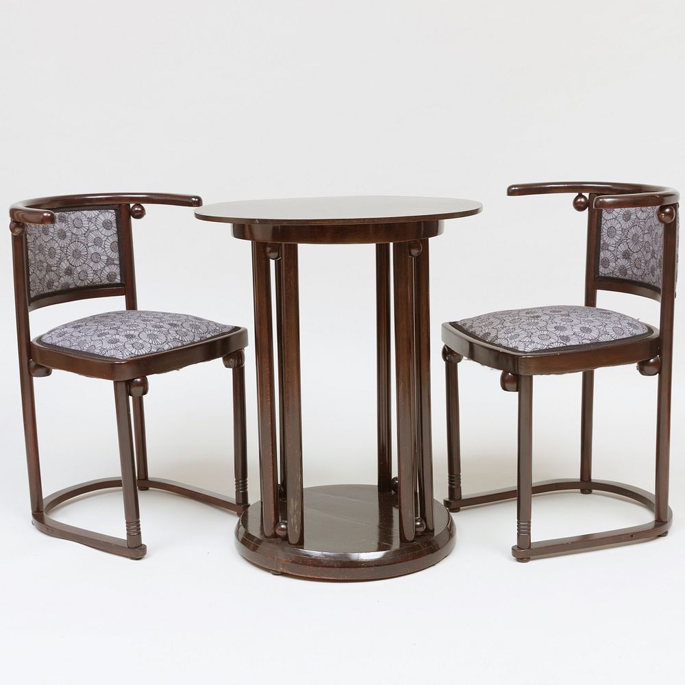 Appraisal: Josef Hoffmann Ebonized 'Cafe Fledermaus' Table and Pair of Chairs