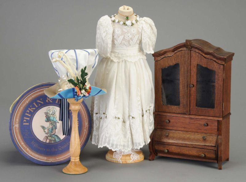 Appraisal: Lot Doll Size Armoire Mannequin and Hatbox Lot includes a