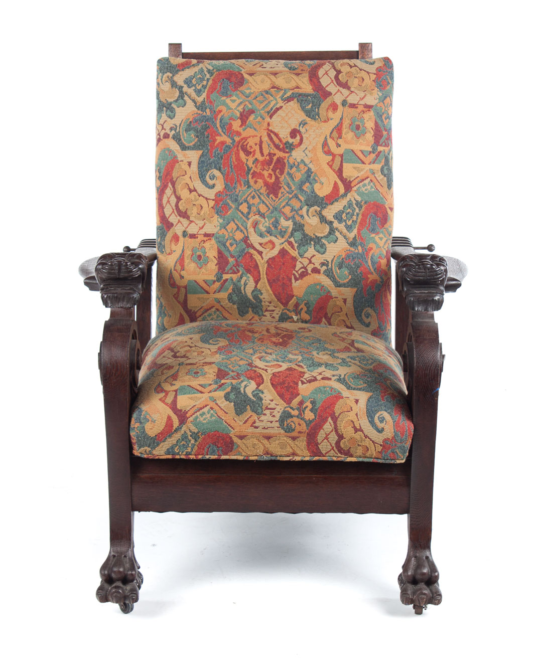 Appraisal: Renaissance Revival carved oak Morris chair circa adjustable upholstered panel