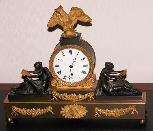 Appraisal: Title Bronze mantel clock circular drum case movement with porcelain