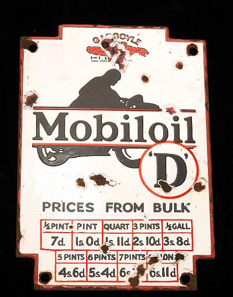 Appraisal: A rare Mobil Oil D porcelain enamel sign circa in