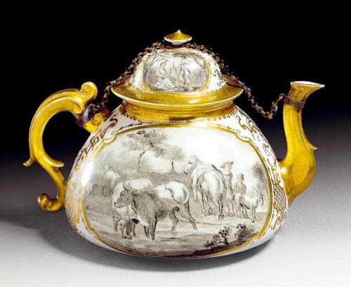 Appraisal: TEAPOT WITH AUGSBURG HAUSMALER DECORATION Meissen circa - The mould