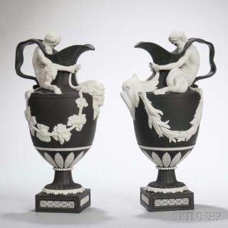 Appraisal: Pair of Modern Wedgwood Black and White Jasper Wine and