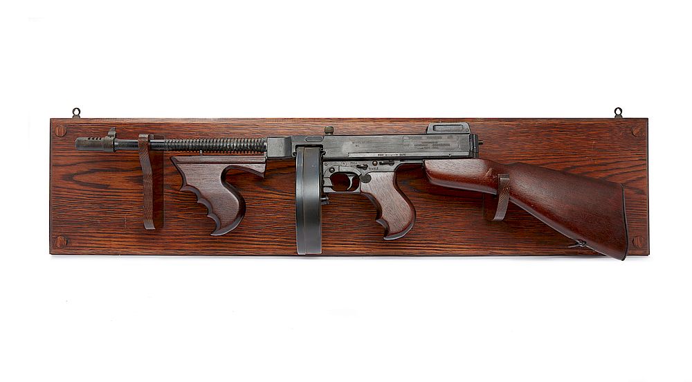 Appraisal: Replica of Thompson Submachine Gun Mounted replica of Thompson submachine