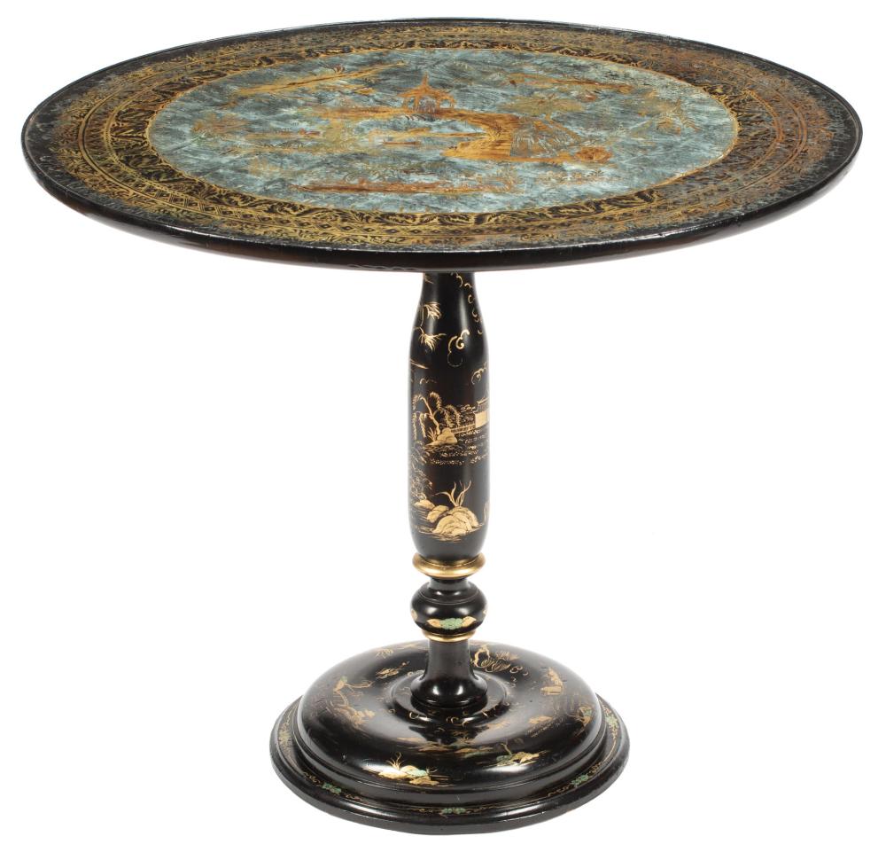 Appraisal: Chinoiserie Lacquered Table eglomise top h in dia in