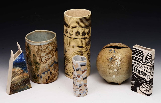 Appraisal: Alison Taylor British - Three vases hand built layered and